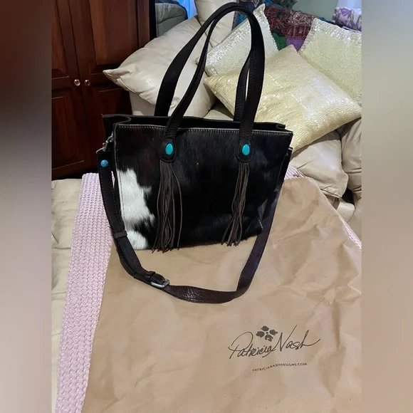 Patricia Nash genuine hair-on hide cowhide and leather shoulder bag - Picture 3 of 15